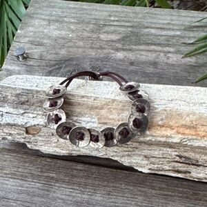 Silpada B2012 Button Up Sterling Silver and Brown Cord Adjustable Bracelet